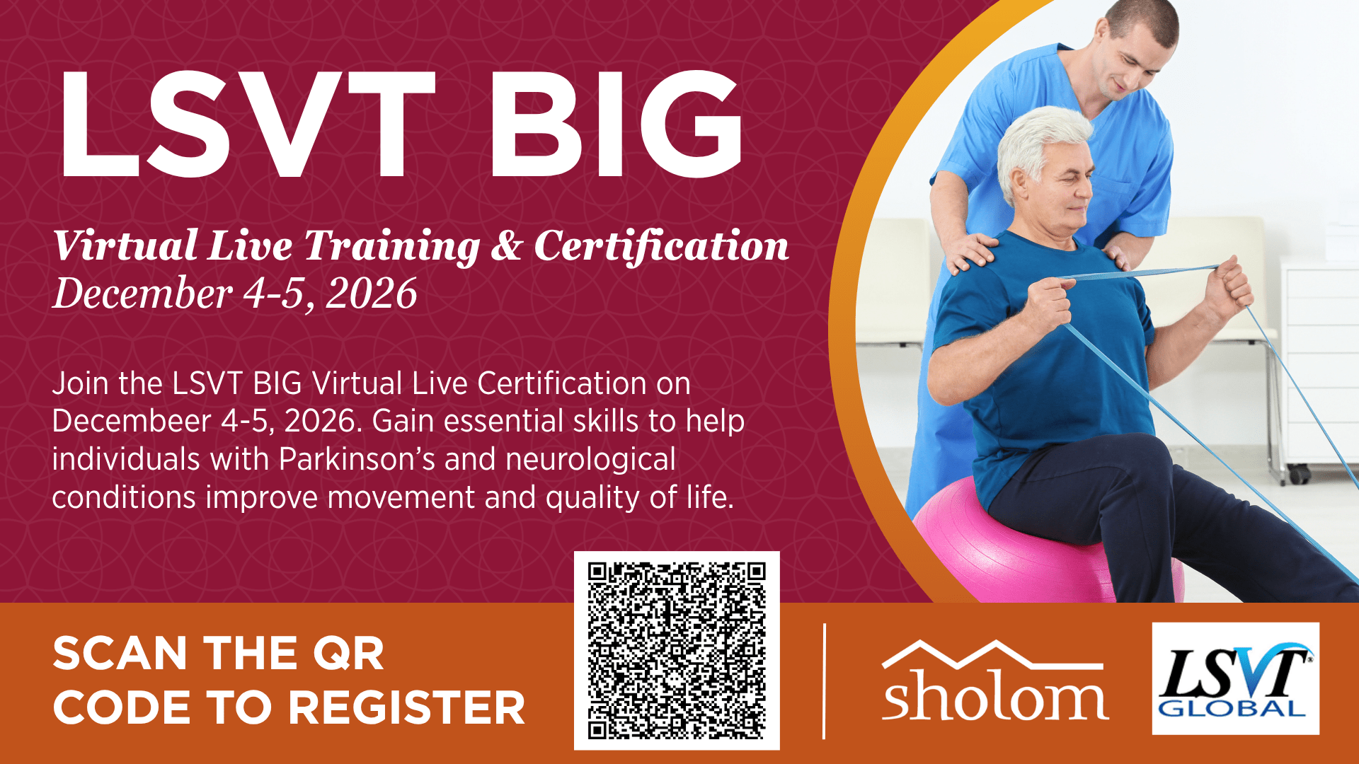 Virtual Live LSVT BIG® Certification Course hosted by Sholom senior living in st. paul and minneapolis in minnesota therapy training courses
