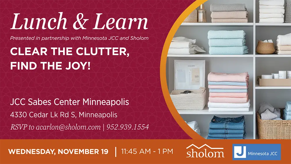 lunch and learn at JCC Sabes center about decluttering and downsizing tips for seniors
